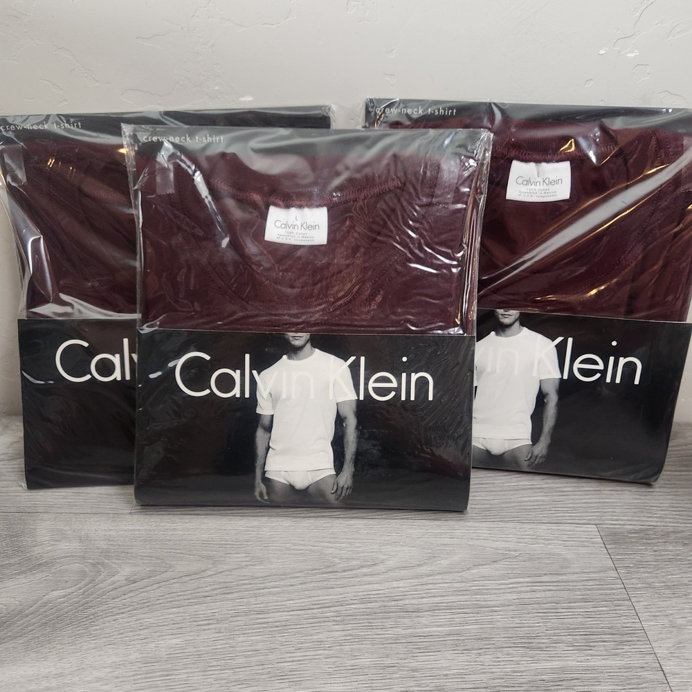 Vintage Calvin‎ Klein Maroon Undershirts Size L Cotton Y2K 1999 Style U9078 Crew